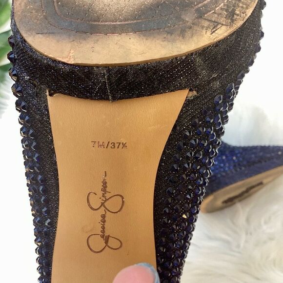 Jessica Simpson Vianne Stiletto Crystal Embellishment Ankle Booties Navy 7 - Picture 8 of 8